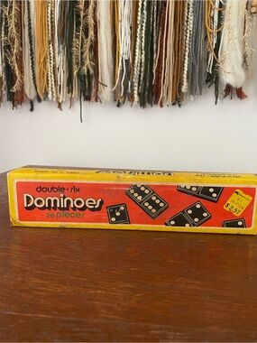 Vintage Double-Six Dominoes Set - Orange & Yellow Box
